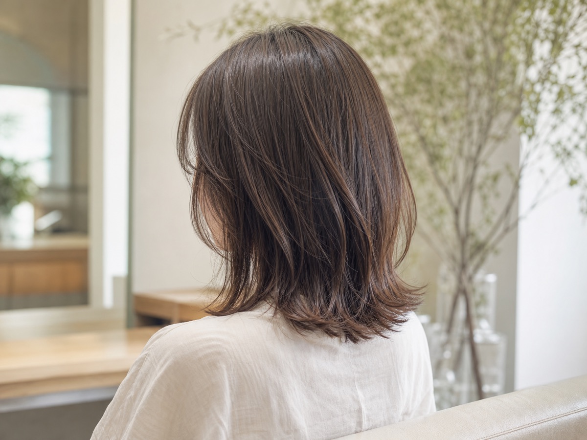 美容室で仕上げた自然なヘアスタイル